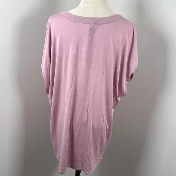 Banana Republic XL V-Neck Blouse Mixed Media Pleated High Low Quiet Luxury EUC - Picture 3 of 10